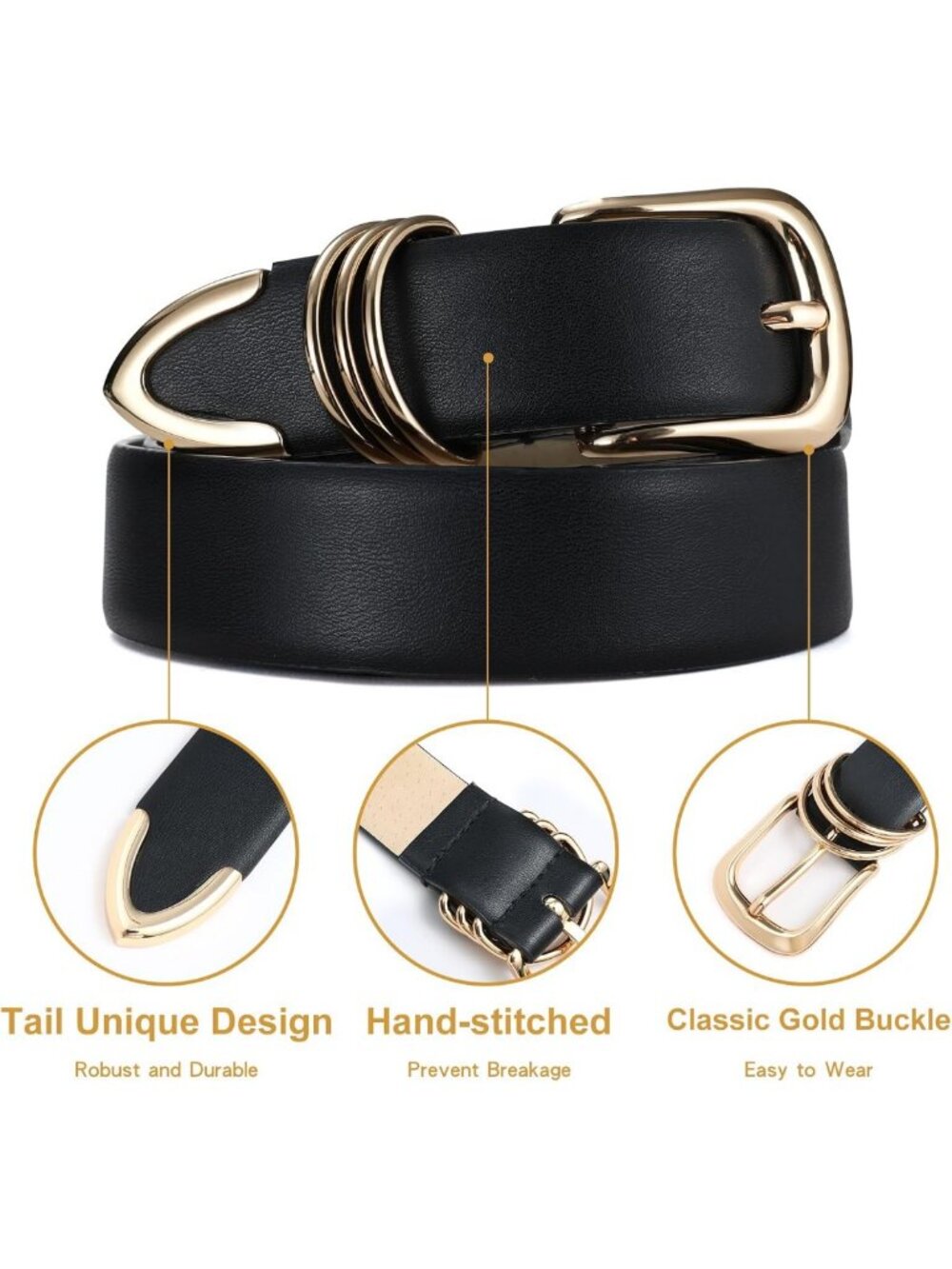 Stylish Women's Leather Belt with Metal Buckle - Trendy Waist Accessory for - Picture 4 of 6